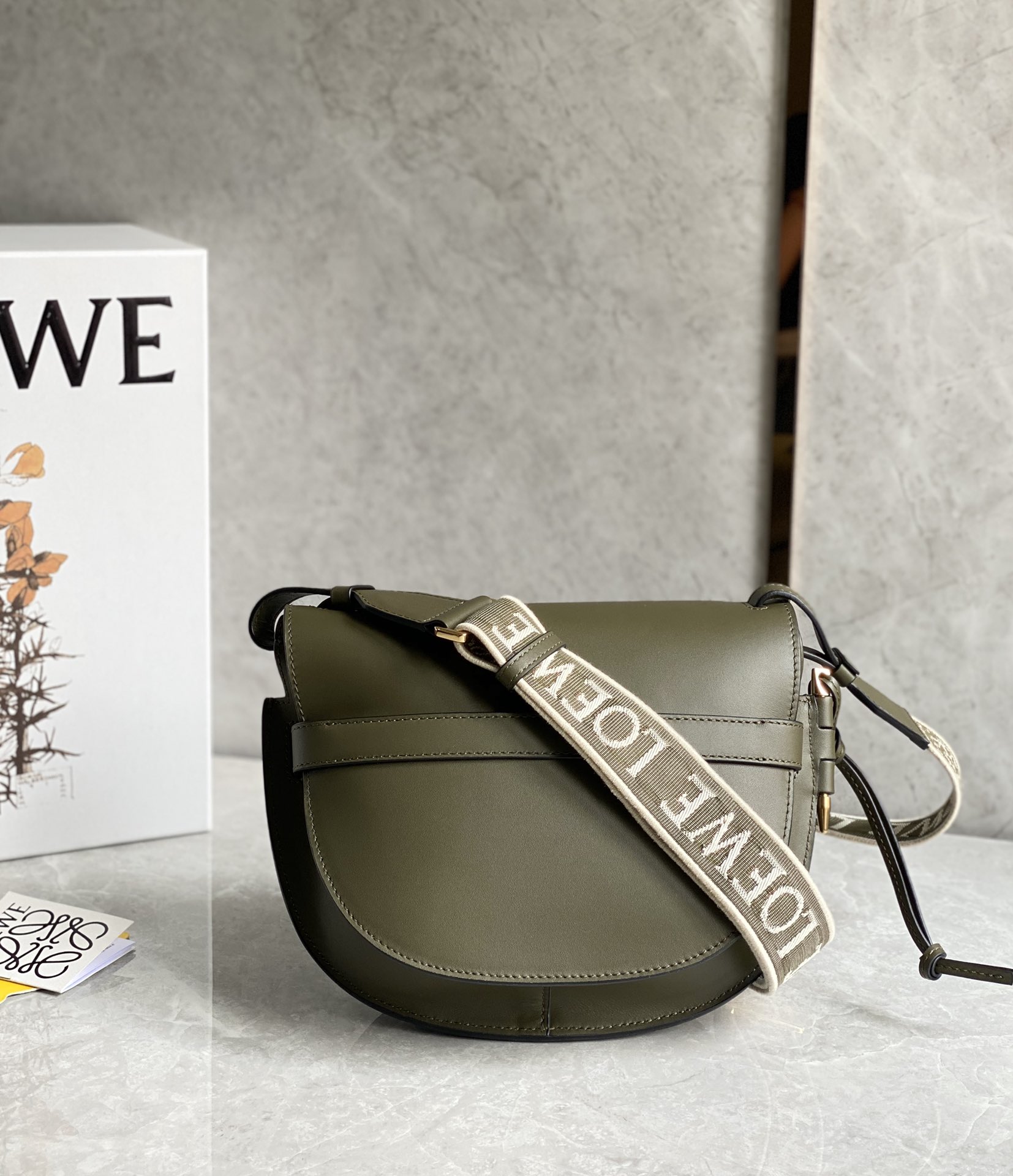 Loewe Small Gate Dual Bag in Soft Calfskin and Jacquard Dark Green